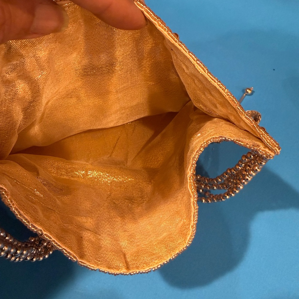 Hand Crafted Rose Gold Beaded Clutch Potli bag - Picture 3 of 9